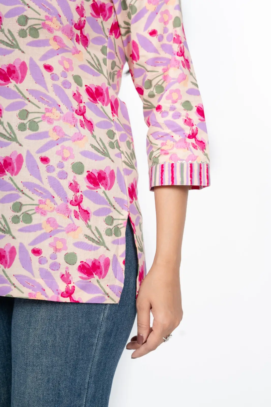 Pink Floral Short Kurti - Image 8