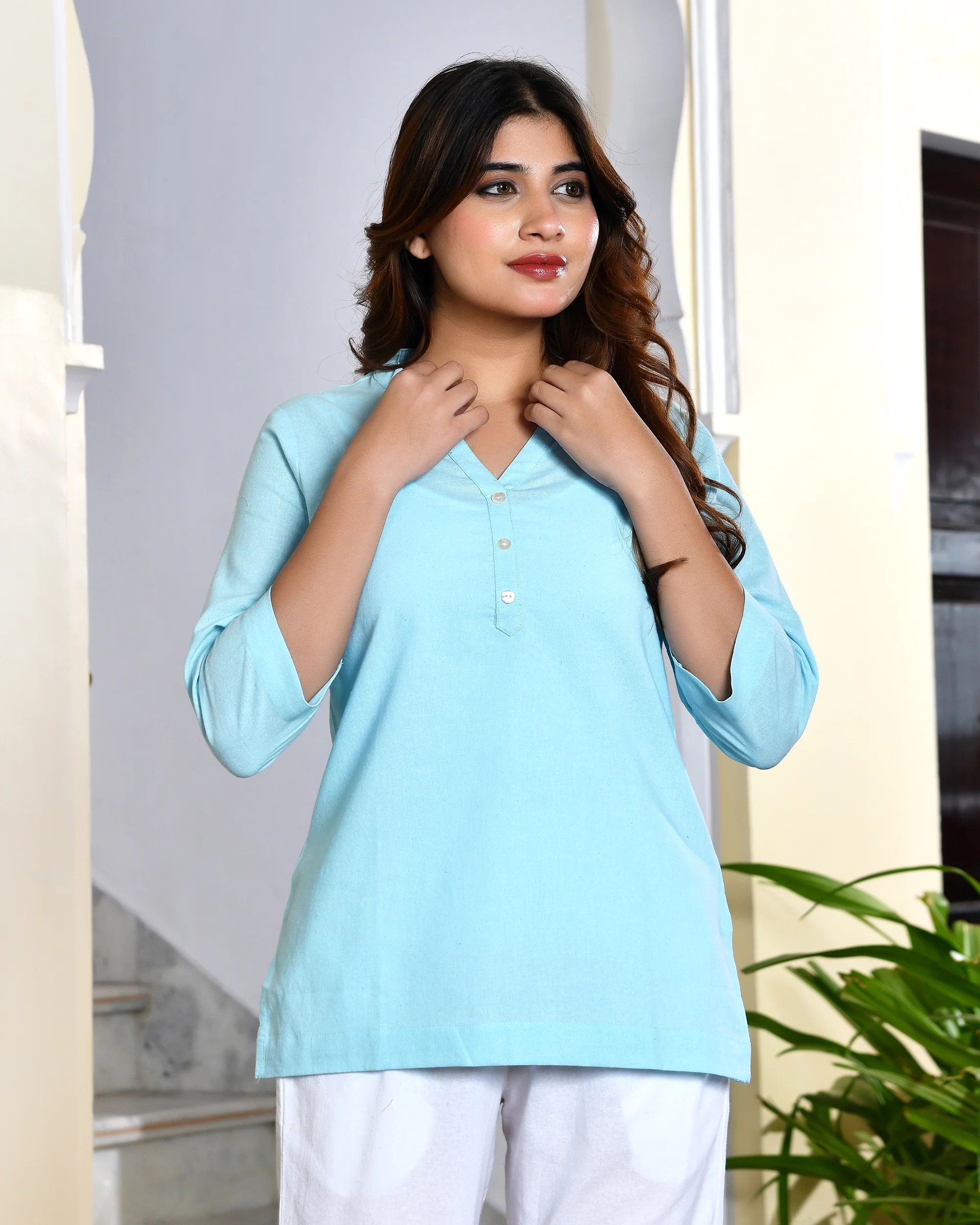 Sky airy linen short kurti - Image 7