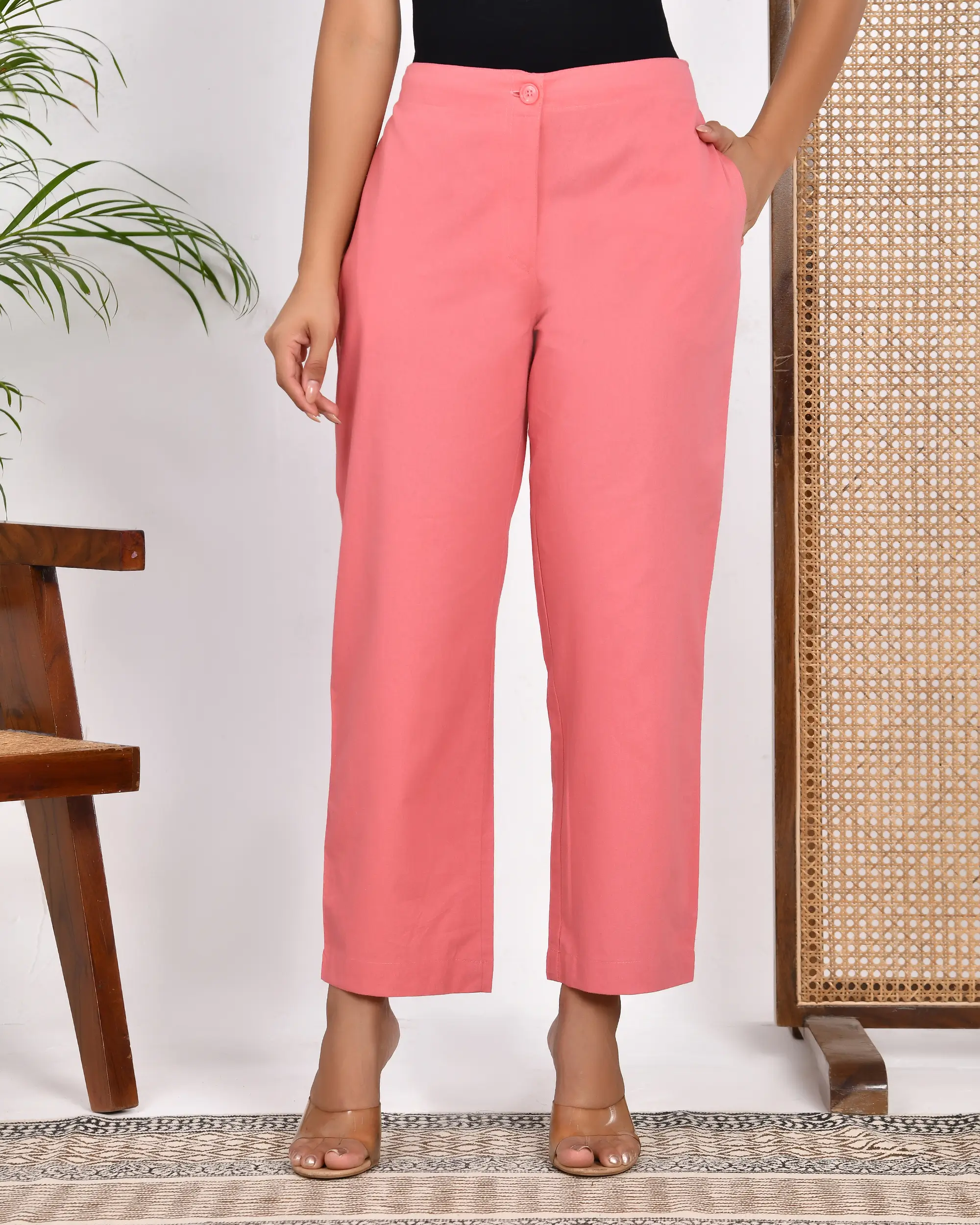 Peach Blossom Solid Straight Pants - Image 3