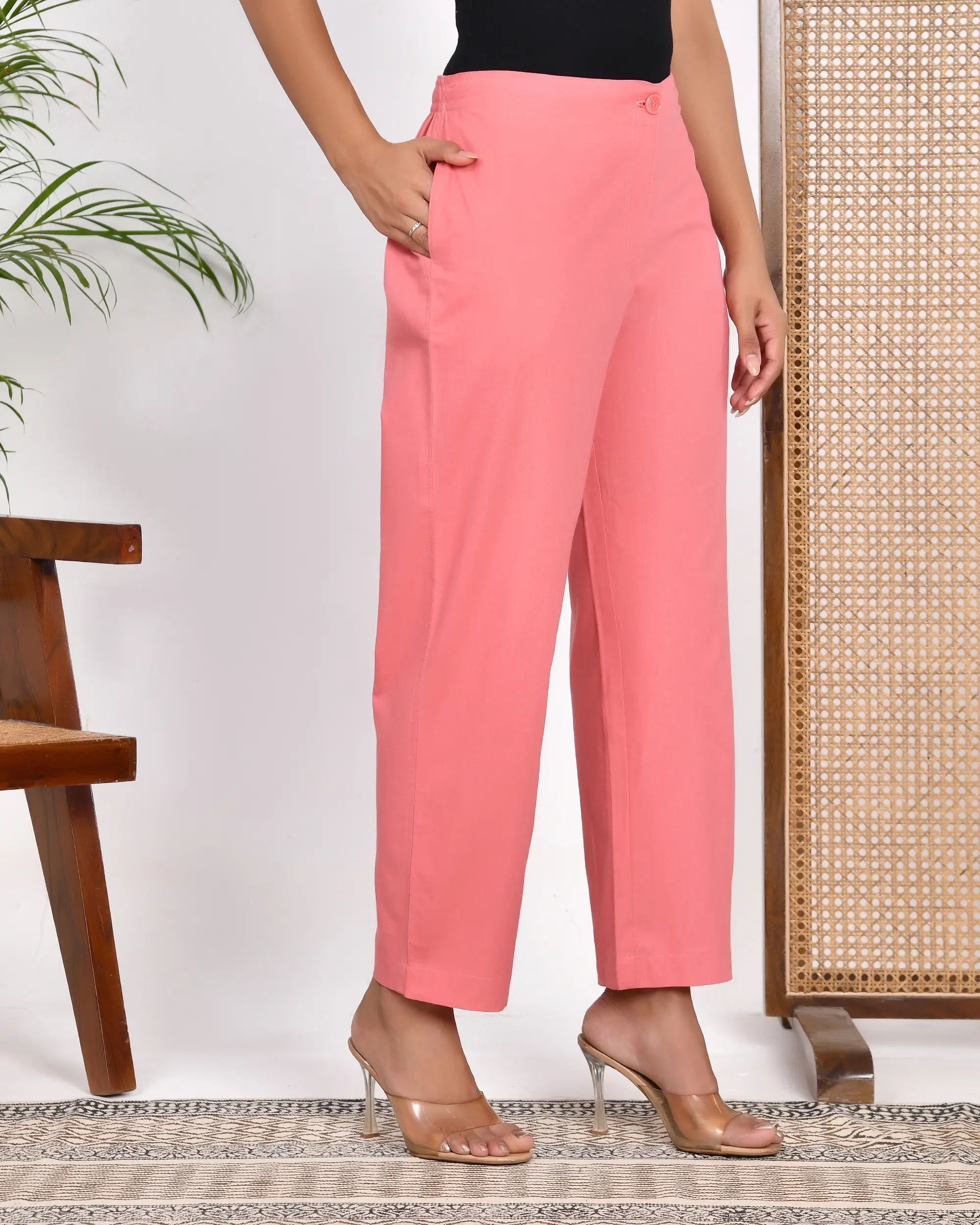 Peach Blossom Solid Straight Pants - Image 4