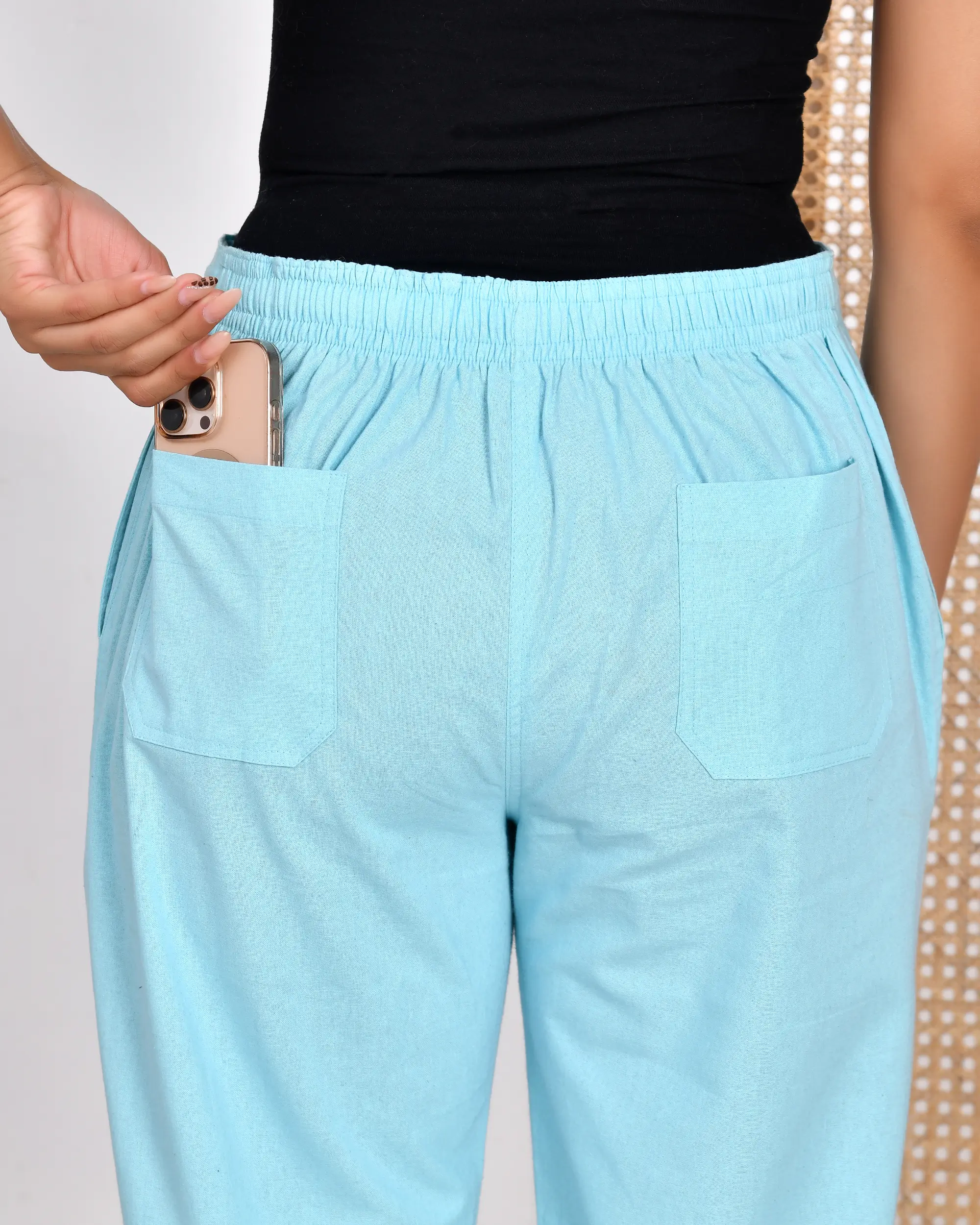 Sky Blue Solid Straight Pants - Image 10