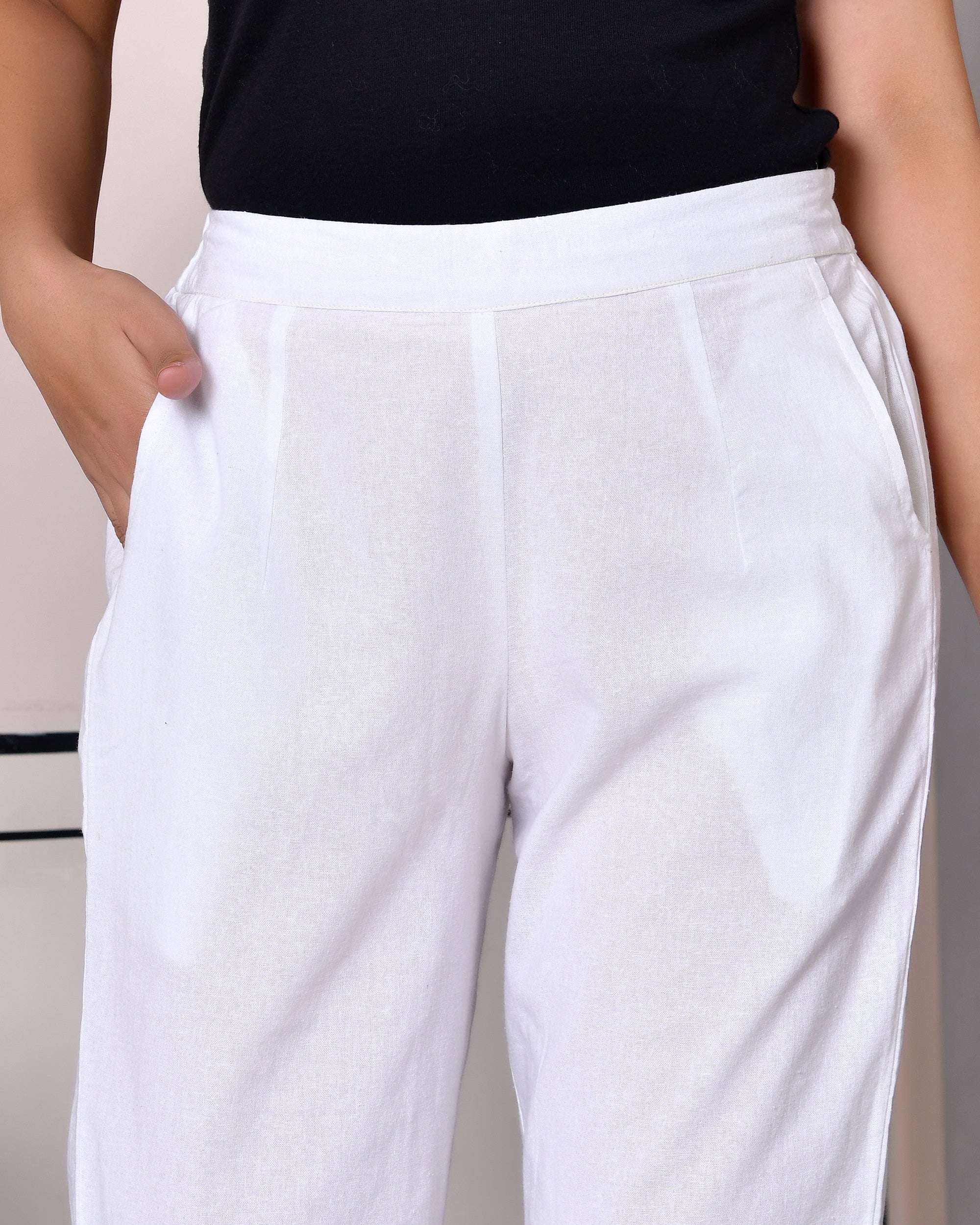 WHITE SOLID AIRY LINEN PANTS - Image 12
