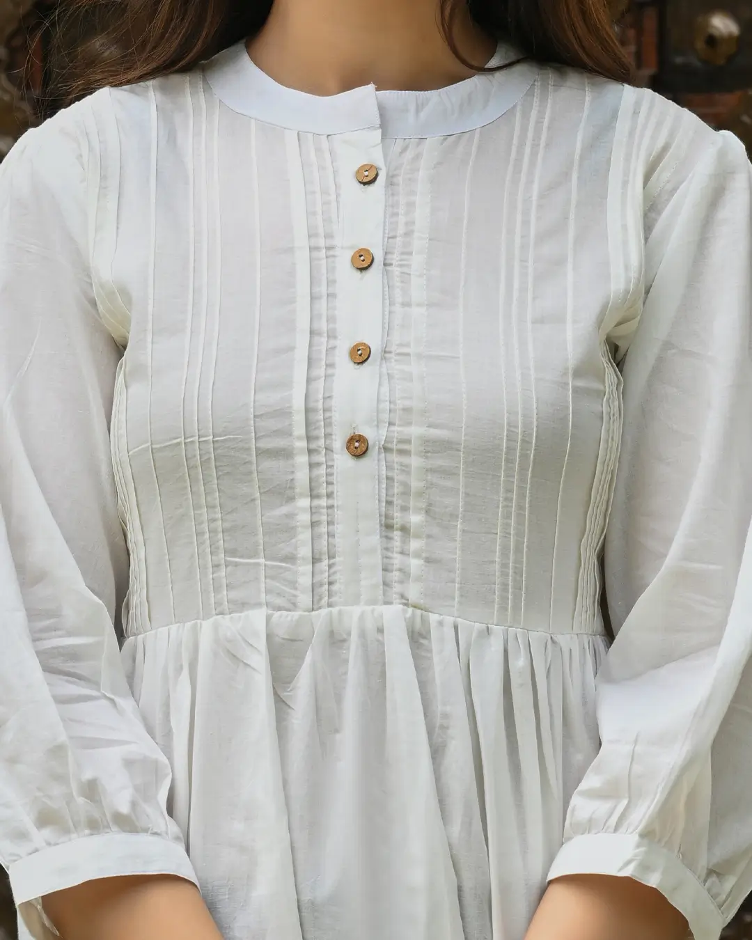 White Solid Pintucks Top - Image 3