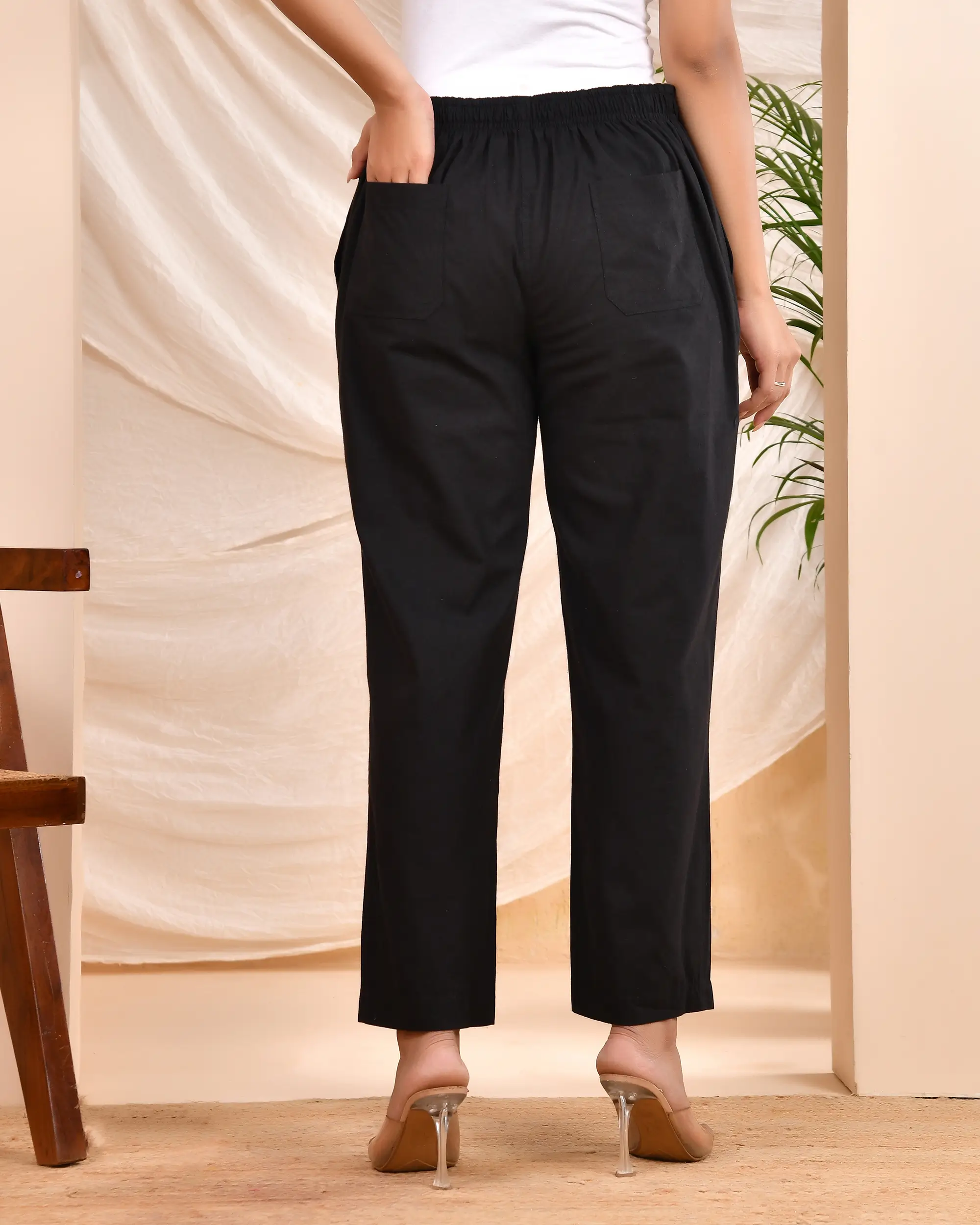 Black Solid Straight Pants - Image 7