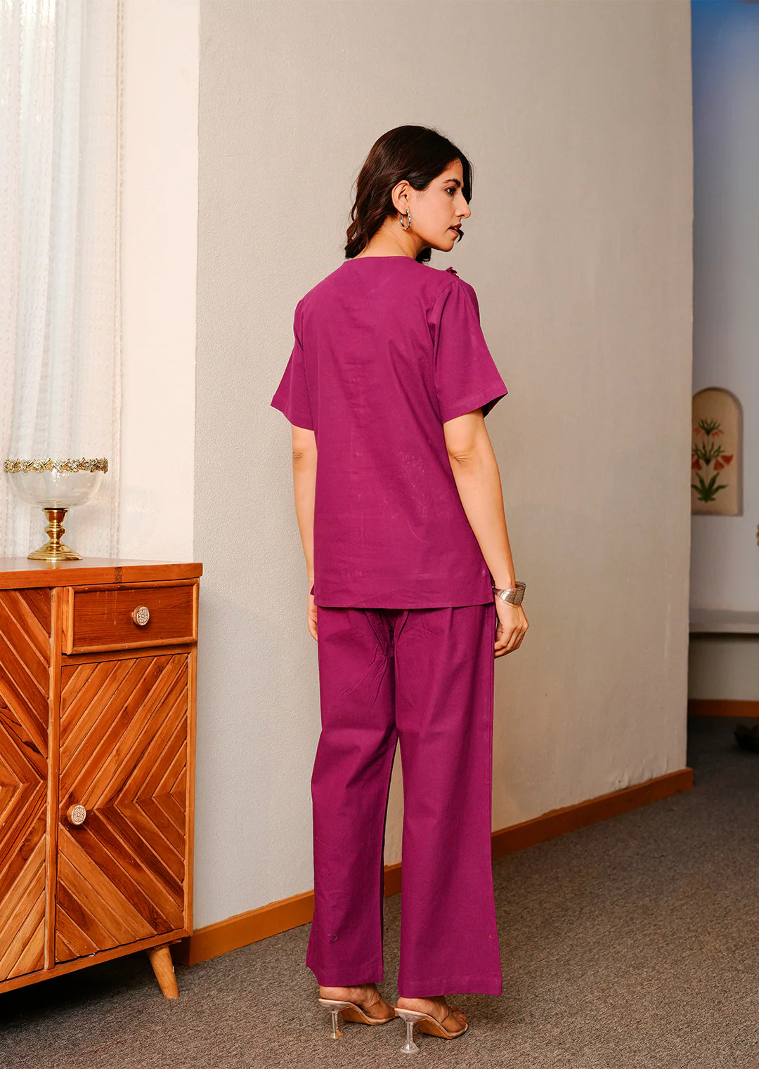 Wine Embroidered Co-ord Set - Image 4