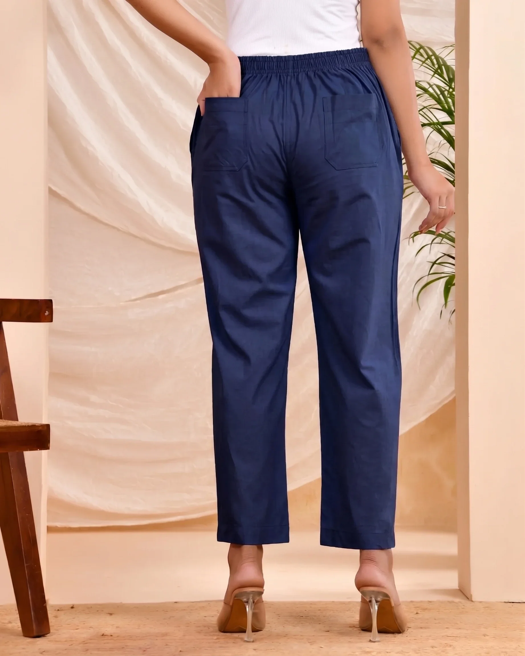 Navy Blue Solid Straight Pants - Image 6